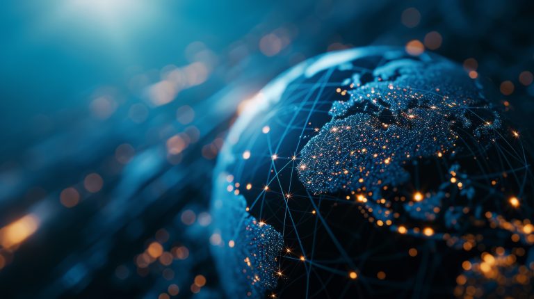 globe with tech lines