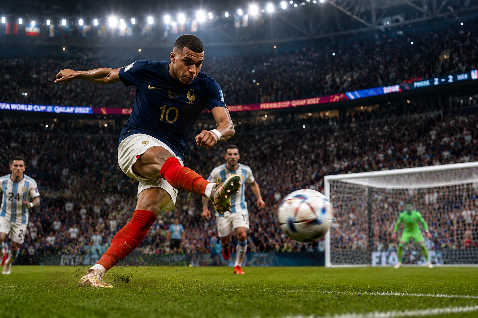 soccer player scoring a goal