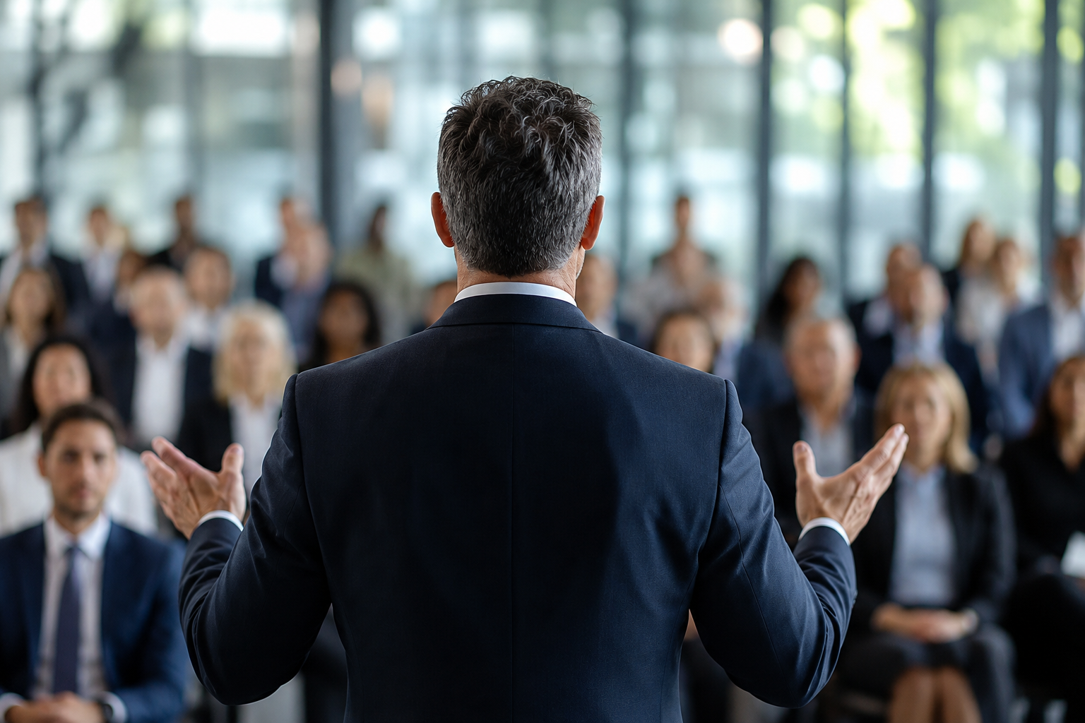man presenting to an audience