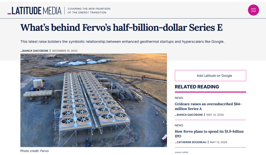 Fervo energy in latitude media
